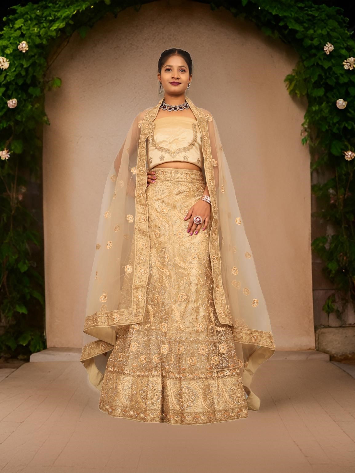 Semi-Stitched Lehenga with American Diamond & Zari Thread Work by Shreekama - Semi-Stitched Lehenga at Dealshubindia