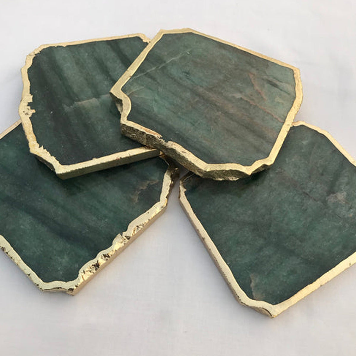 Sage Green Aventurine Natural Edge Coasters – Set of 4