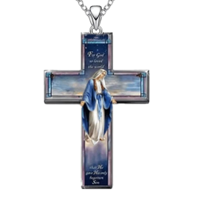 Vintage Women Cross Pendant Religious Belief Jesus Cross Painted Sticker Pendant Charm Necklaces for Women Cross Jewelry Gift - n/a at Dealshubindia