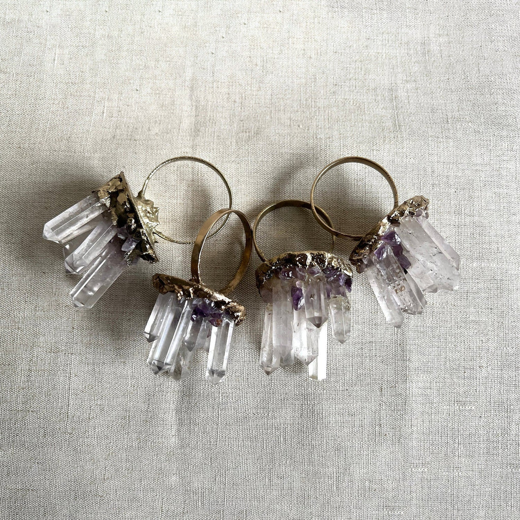 Set of 4 Chunky Clear Quartz Crystal Agate Napkin Rings