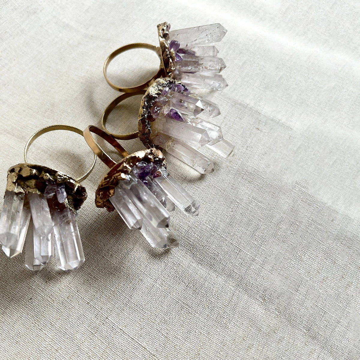 Set of 4 Chunky Clear Quartz Crystal Agate Napkin Rings