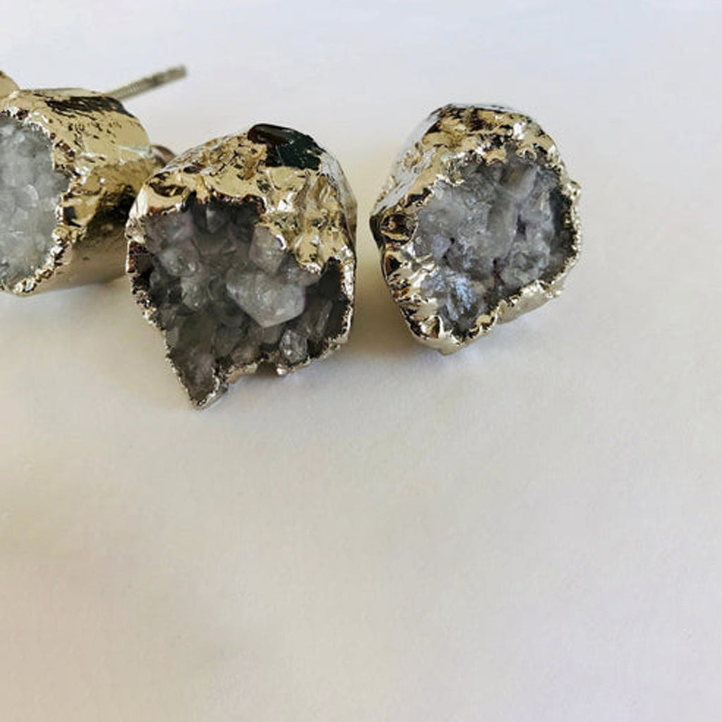 Crystal Druzy Stone Furniture Door Knob Crystal White Cabinet Handle with Silver finish Brass Hardware,Cupboard Pulls Drawer Knobs