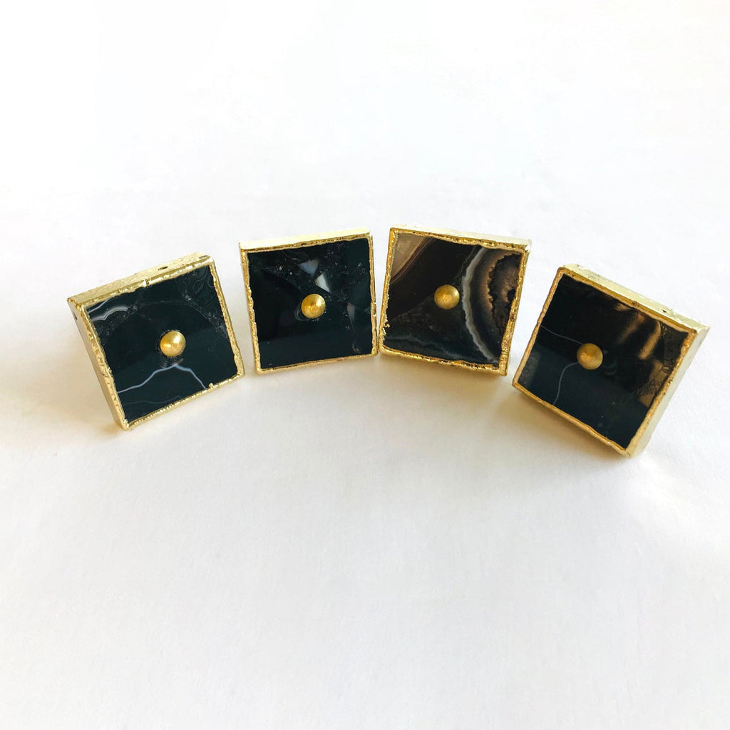 Square Black Agate Classic Vintage Finish Cabinet Drawer Pull Dresser Handle Knobs