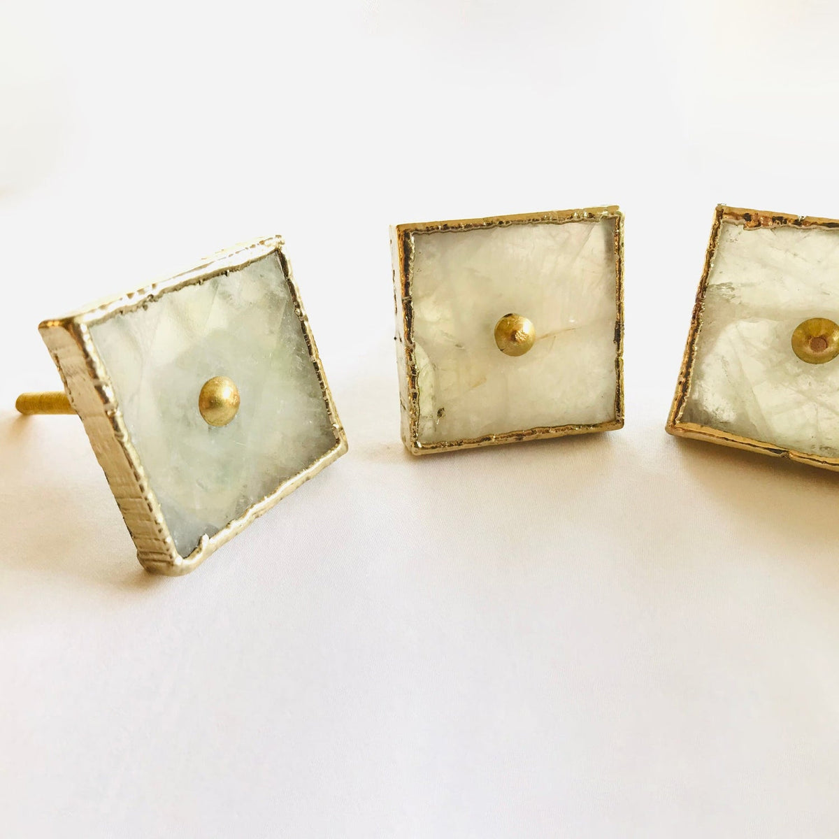 Square White Agate Classic Vintage Finish Cabinet Drawer Pull Dresser Handle Knobs