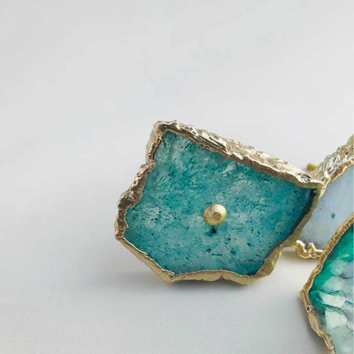 Aqua Agate Slice Cabinet Knobs