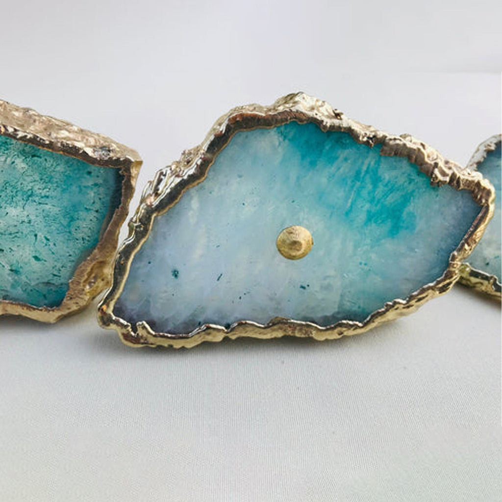 Aqua Agate Slice Cabinet Knobs