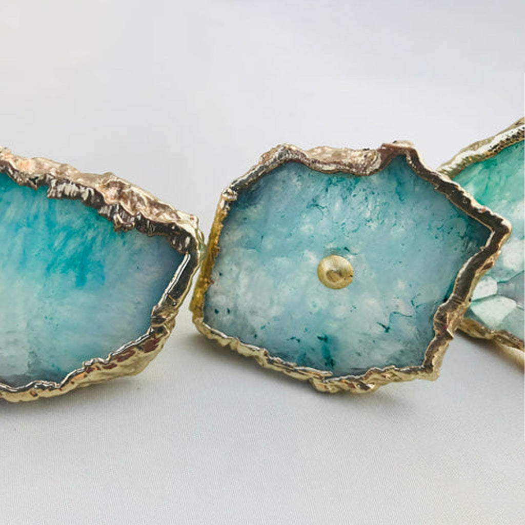Aqua Agate Slice Cabinet Knobs