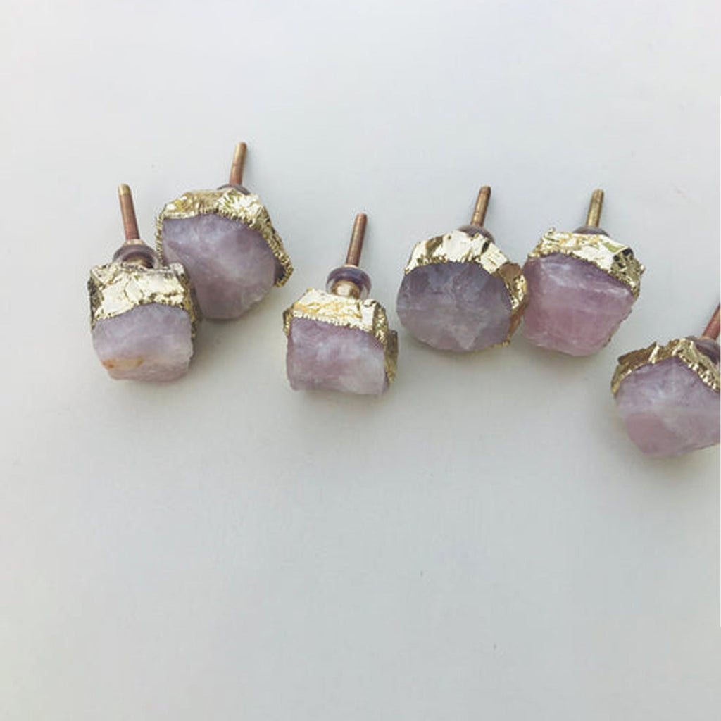 Rose Quartz Crystal Knobs Finish Cabinet Drawer Pull Wardrobe Dresser Interior Decorative Handle