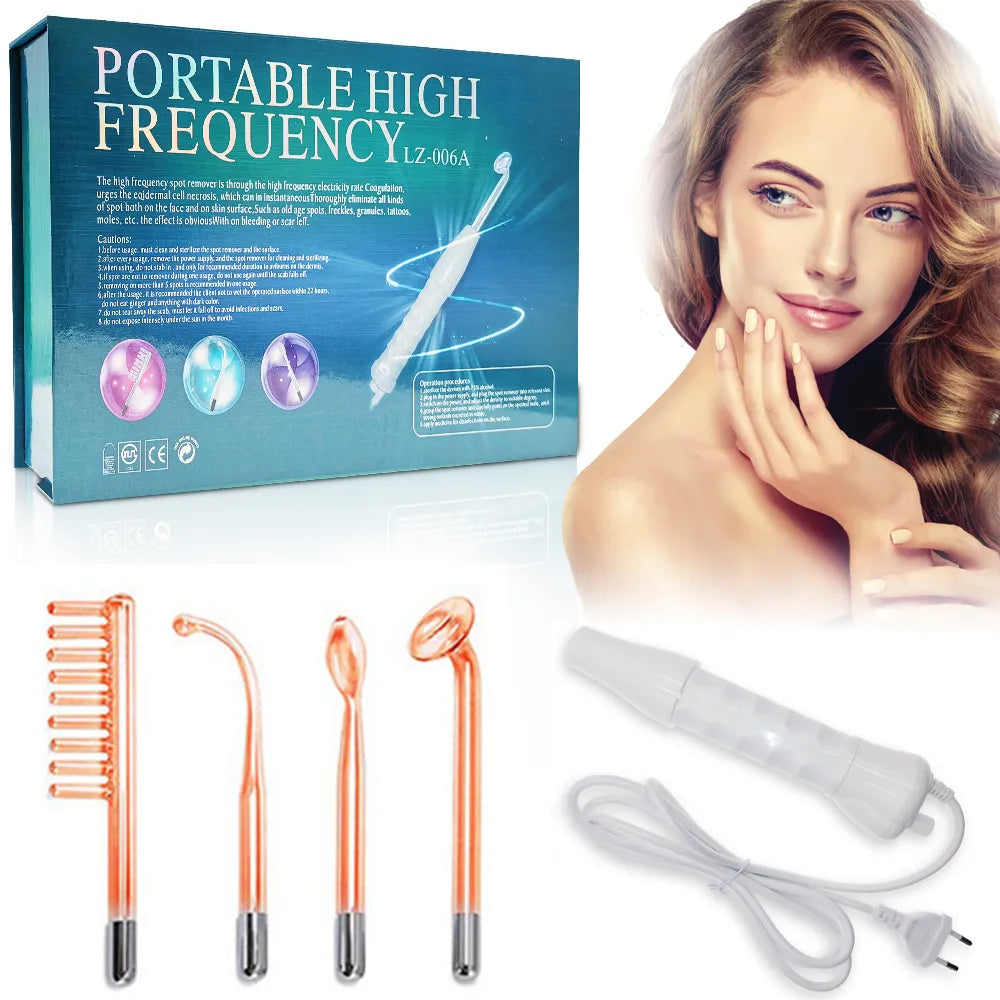 4-in-1 Portable High-Frequency Beauty Device - Spot Remover, Facial Care, Spa Derma Wand