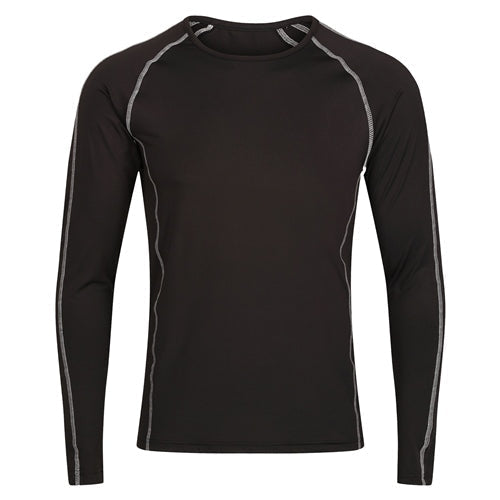 Thermal base layer top, black with gray contrast raglan sleeves