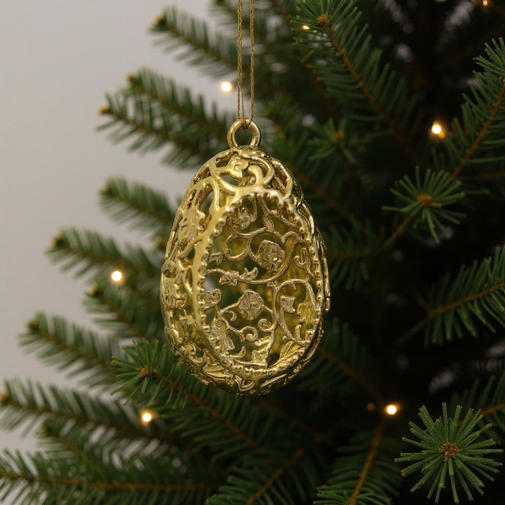 Floral Egg Christmas Ornament | Metallic Tree Decoration in Gold, Silver & Antique | Set of 2 or 4