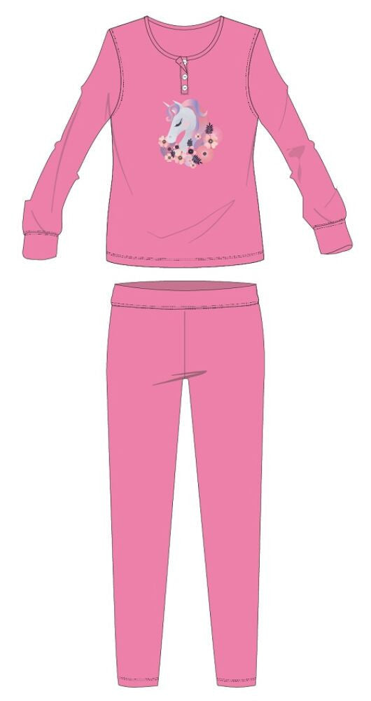 Unicorn cotton flannel pyjamas - thick children's pyjamas - pink - 128