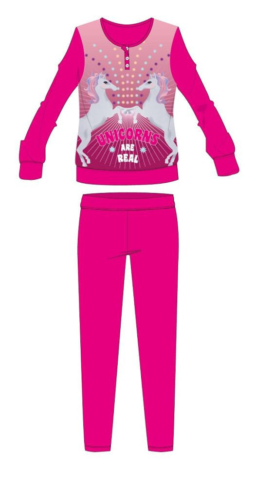 Unikornis téli pamut gyerek pizsama - interlock pizsama - Unicorns are real felirattal - pink - 98