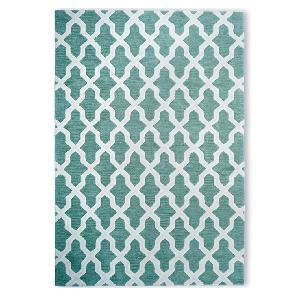 Hand Tufted Rug | Teal & White | Wool | Chikoon by Rugfine-0