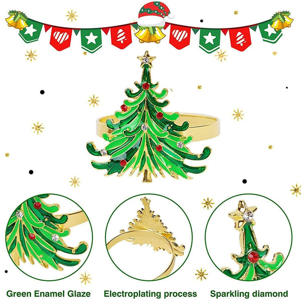 12Pcs Green Chirstmas Tree Napkin Rings,Golden Rings Designed with Red and for Christmas Dinning Table - Christmas at Dealshubindia