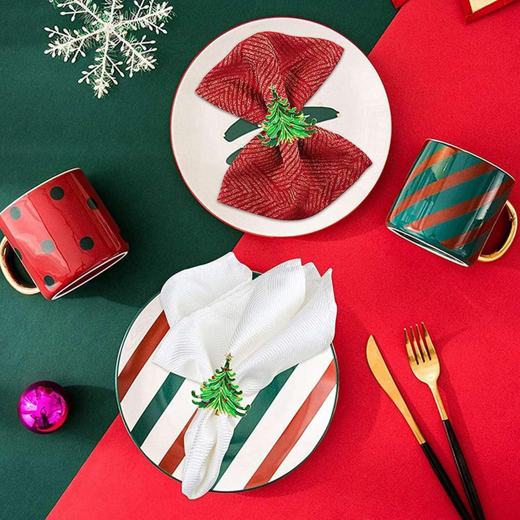 12Pcs Green Chirstmas Tree Napkin Rings,Golden Rings Designed with Red and for Christmas Dinning Table - Christmas at Dealshubindia