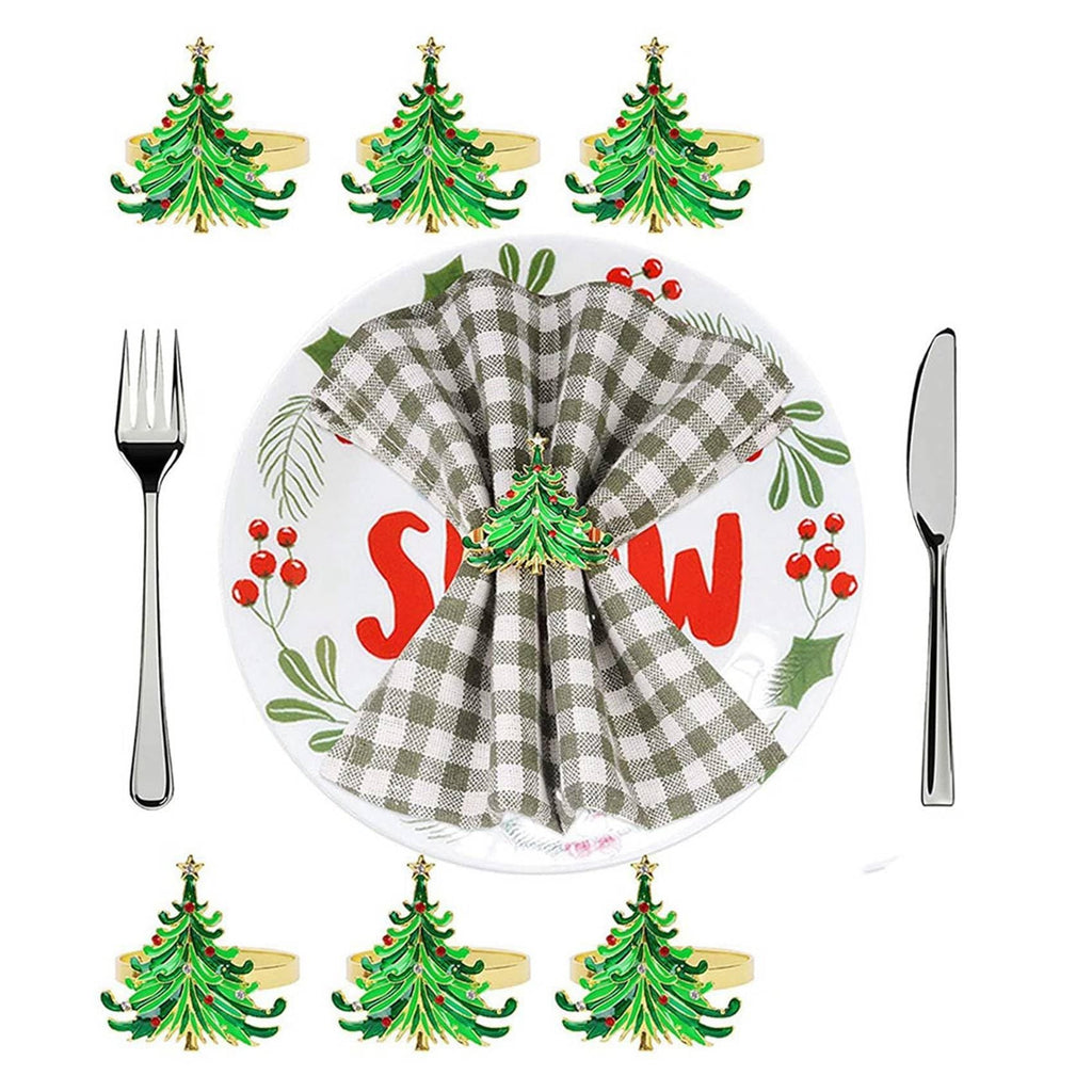 12Pcs Green Chirstmas Tree Napkin Rings,Golden Rings Designed with Red and for Christmas Dinning Table - Christmas at Dealshubindia