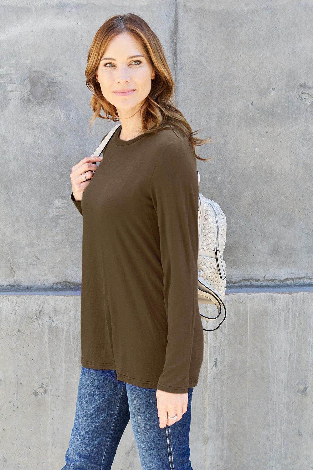 Basic Bae Full Size Round Neck Long Sleeve Top for Women - n/a at Dealshubindia