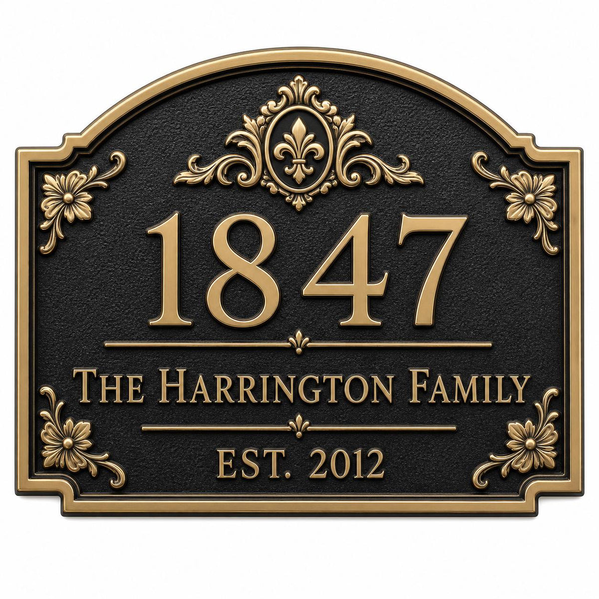 Personalized Address Plaque – Antique Brass Fleur-de-Lis Arch