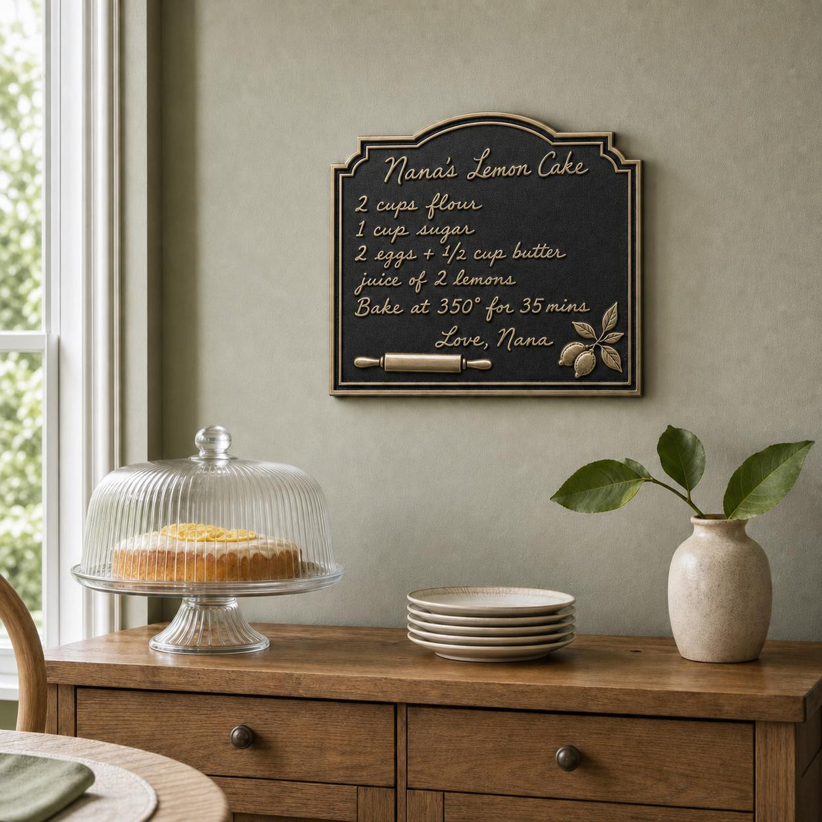 Handwritten Recipe Plaque – Antique Brass, Wide
