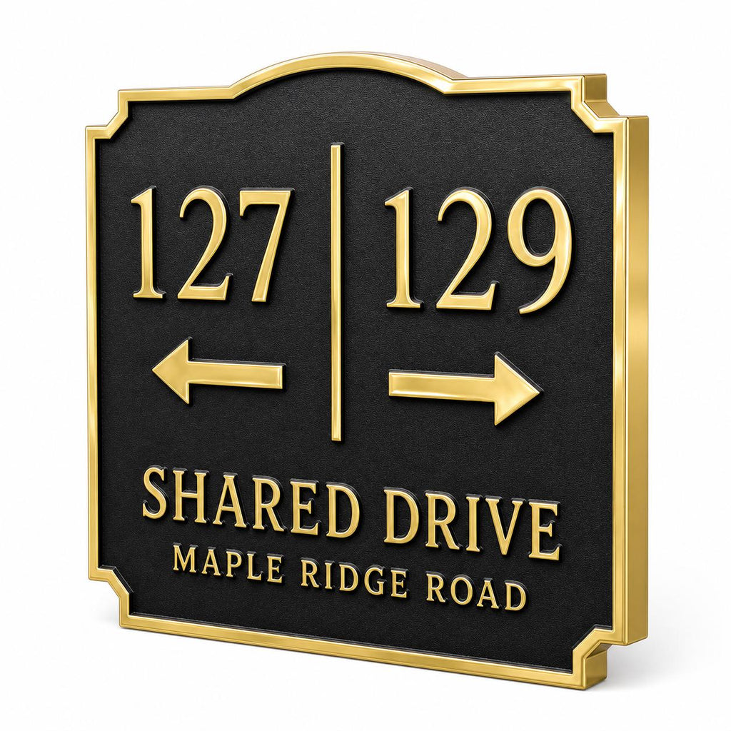 Personalized Shared Driveway Sign | Custom Antique Brass Directional Sign Board