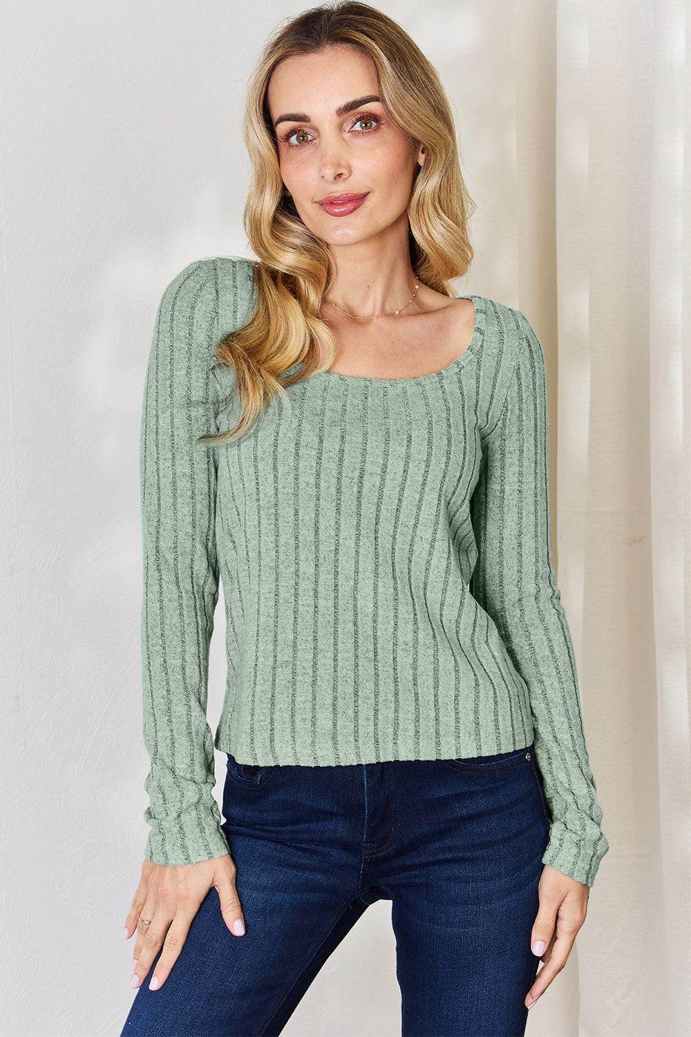 Basic Bae Full Size Ribbed Long Sleeve T-Shirt for Women - n/a at Dealshubindia