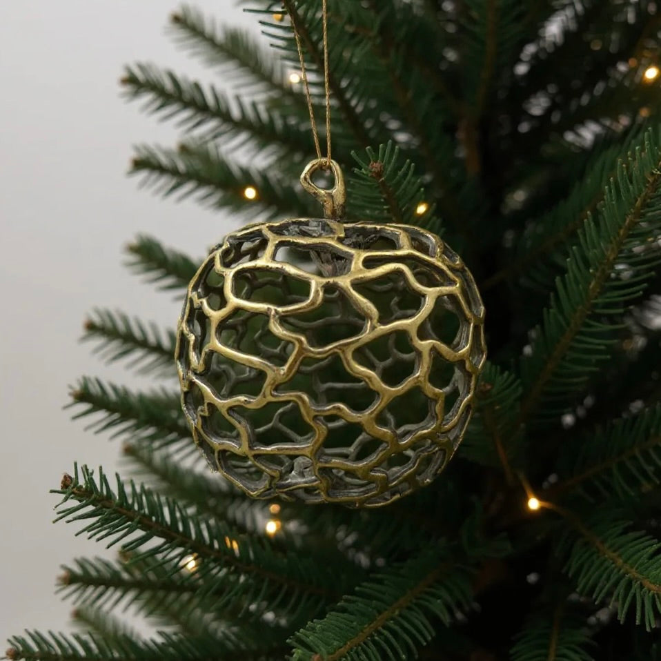 Apple Christmas Ornament | Metallic Holiday Bauble in Gold, Silver & Antique | Set of 2 or 4