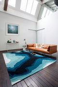 Hand Tufted Rug | Teal, Navy & White | Wool | Aquaglide by Rugfine