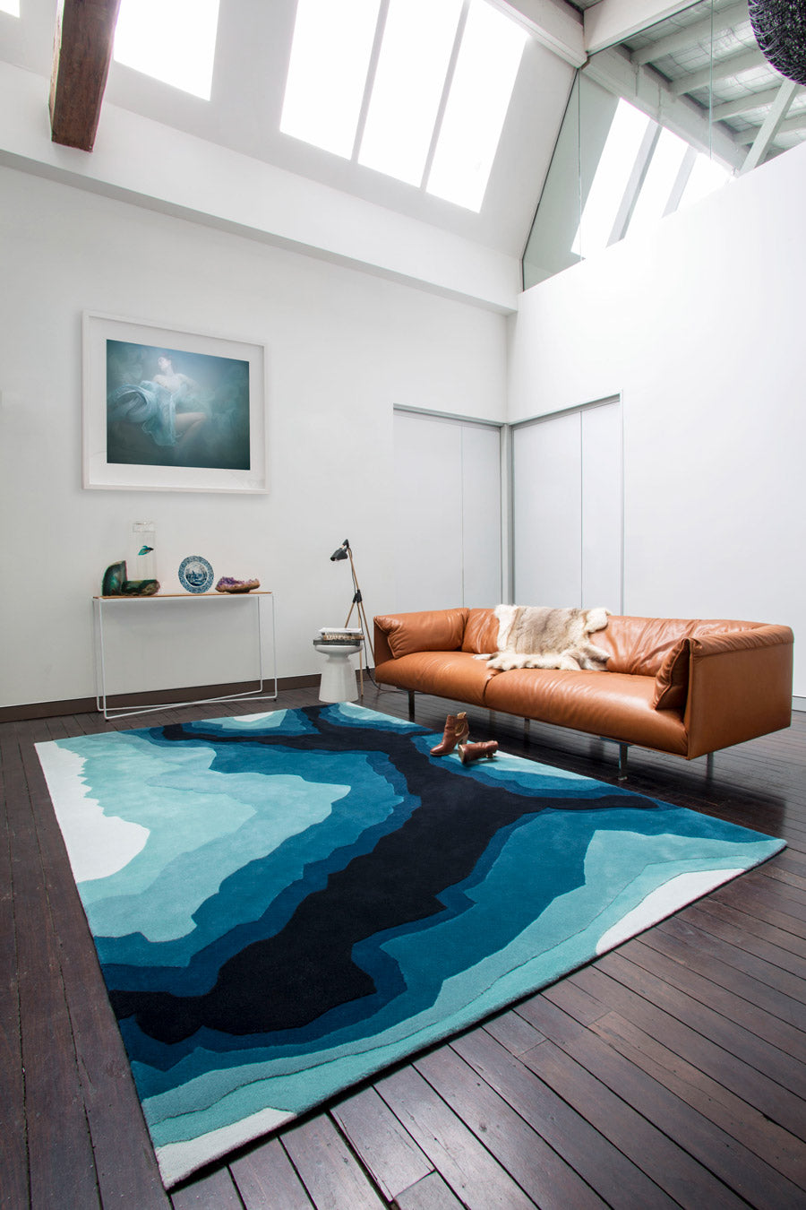Hand Tufted Rug | Teal, Navy & White | Wool | Aquaglide by Rugfine