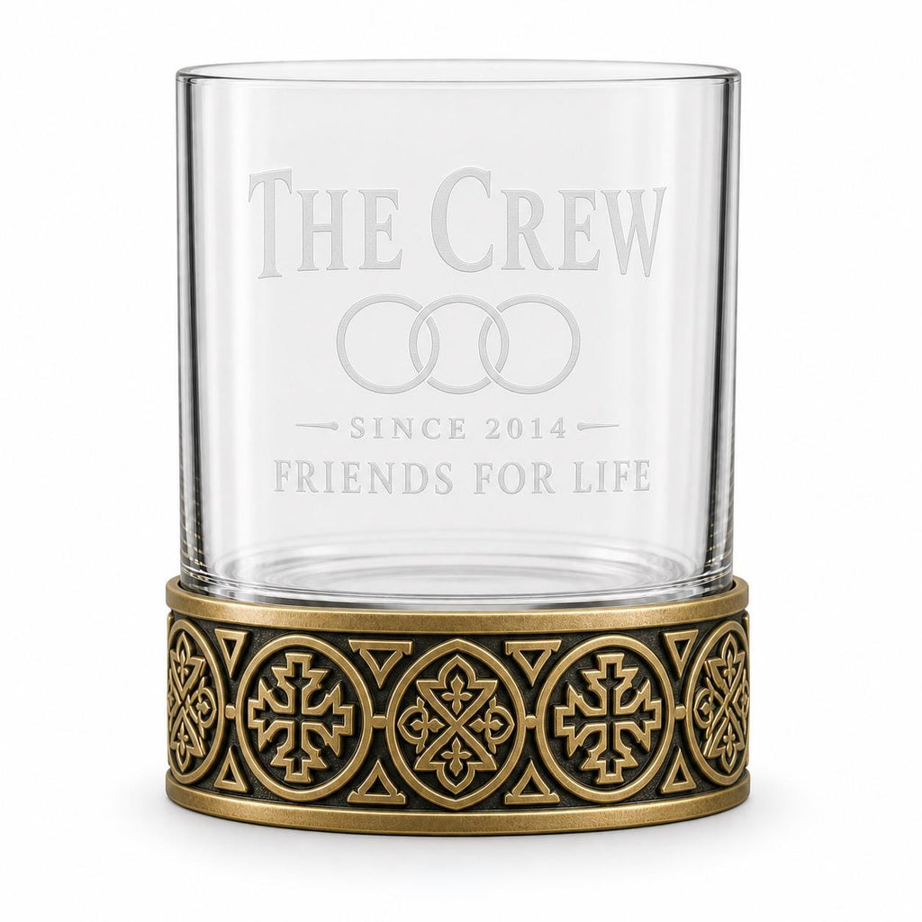 Personalised Laser Etched Brass Base Whiskey Glass | Custom Text/Name Glasses | Wedding/Birthday Gifts