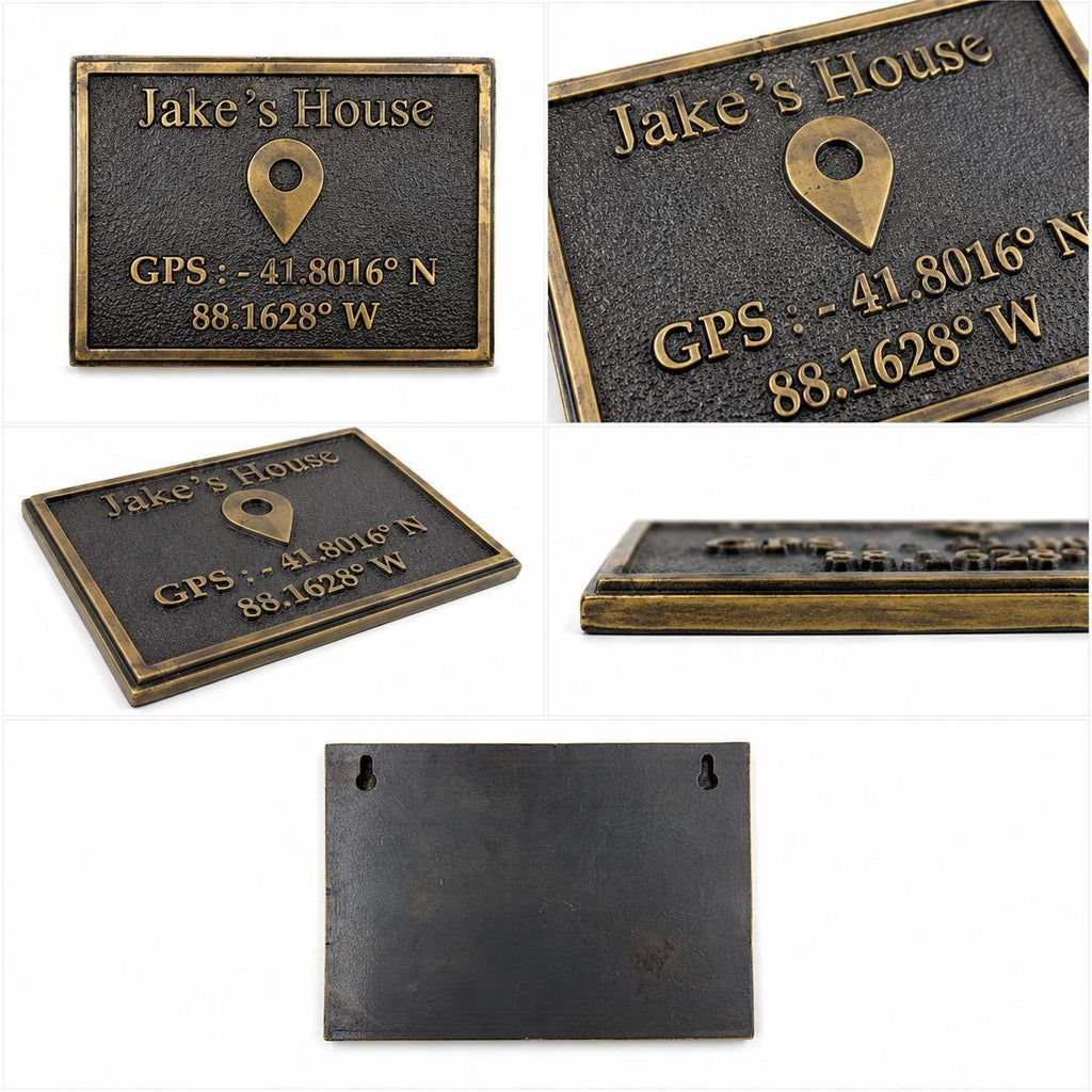 Personalized GPS Coordinates Plaque – Antique Brass Location Sign