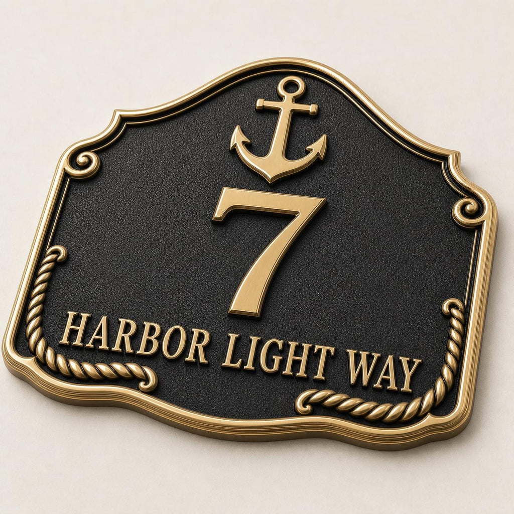 Personalized Address Plaque – Antique Brass Anchor and Rope