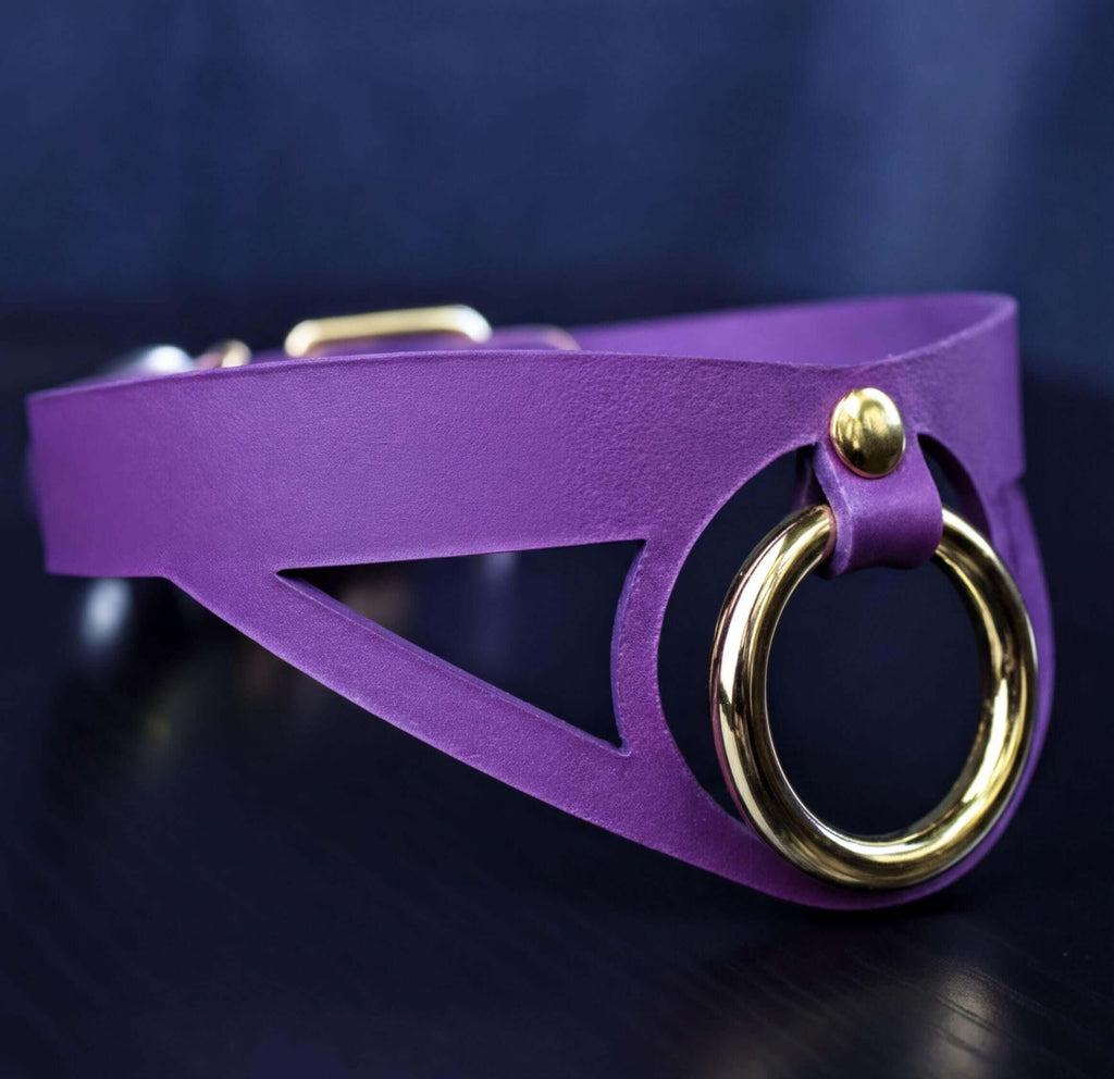 Cutout Collar Choker, Italian Leather | O Ring Bondage, Adjustable - Gothic Accessory