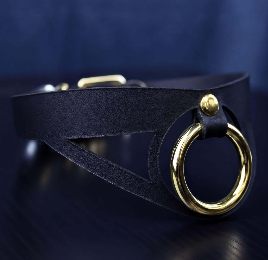 Cutout Collar Choker, Italian Leather | O Ring Bondage, Adjustable - Gothic Accessory