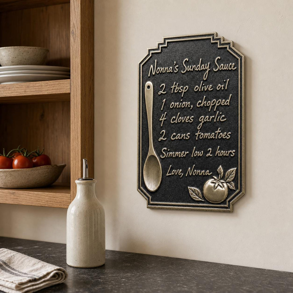 Handwritten Recipe Plaque – Antique Brass, Tall