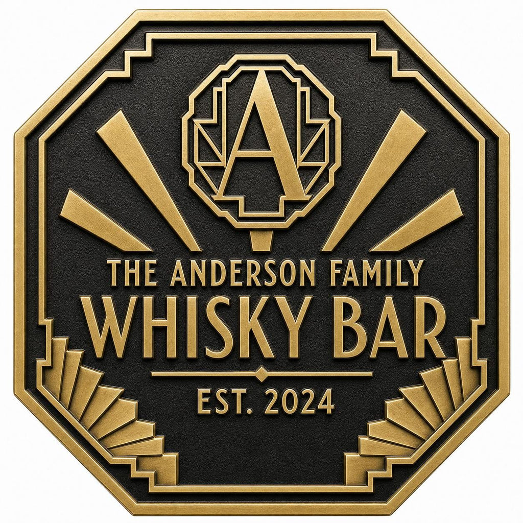 Personalized Home Bar Sign – Antique Brass Art Deco Octagon