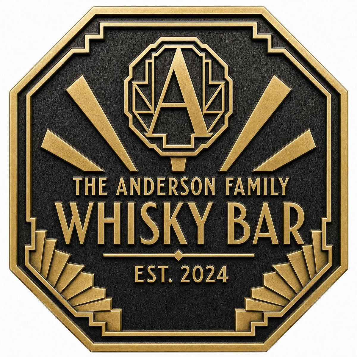 Personalized Home Bar Sign – Antique Brass Art Deco Octagon