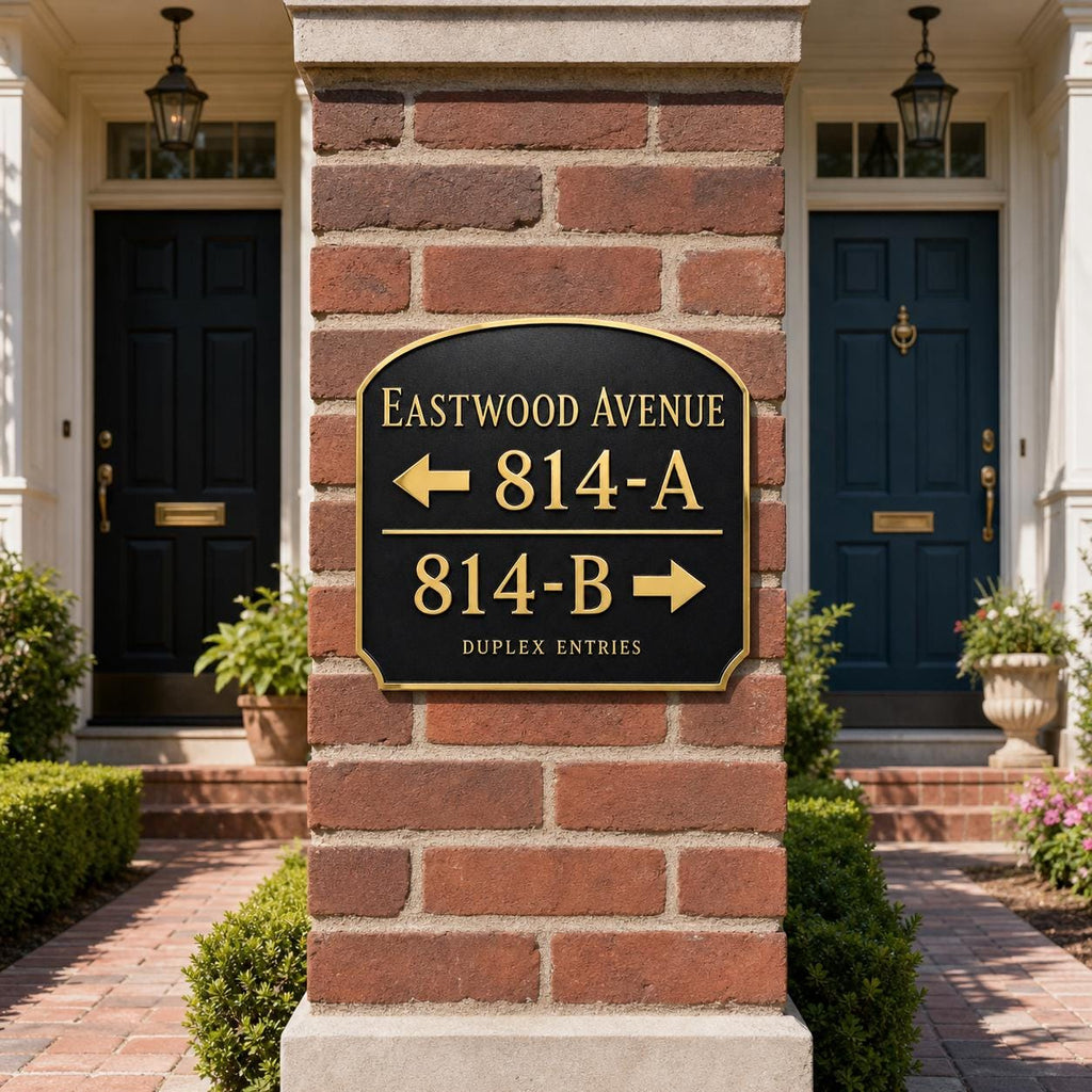 Personalized Duplex Address Sign, Left Right Entry Plaque, Custom Brass House Number Sign