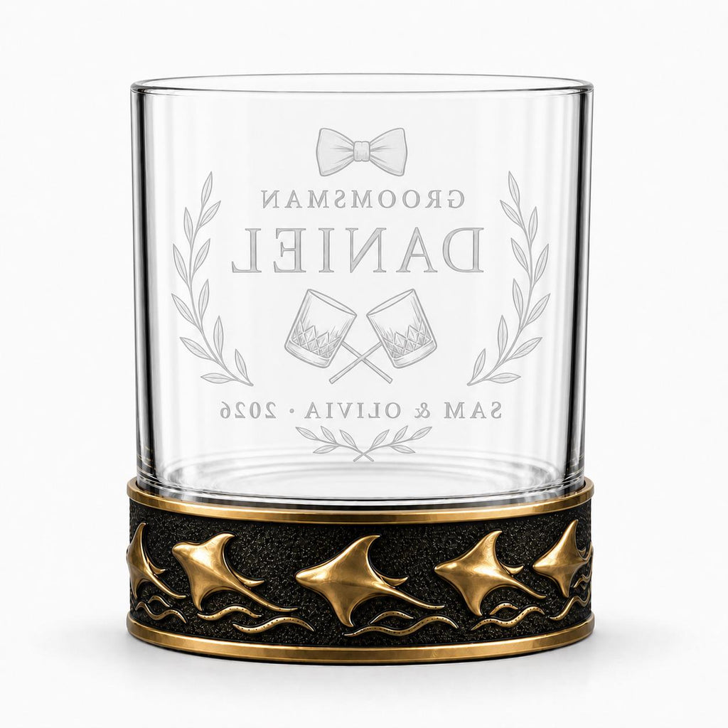 Personalized Manta Ray Whiskey Glass – Custom Etched Old Fashioned Glass, 10 oz