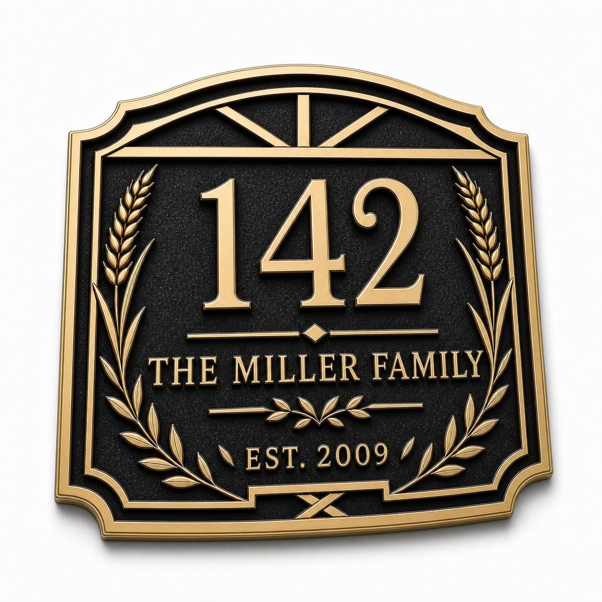 Wheat and Laurel Gable Plaque in Antique Brass