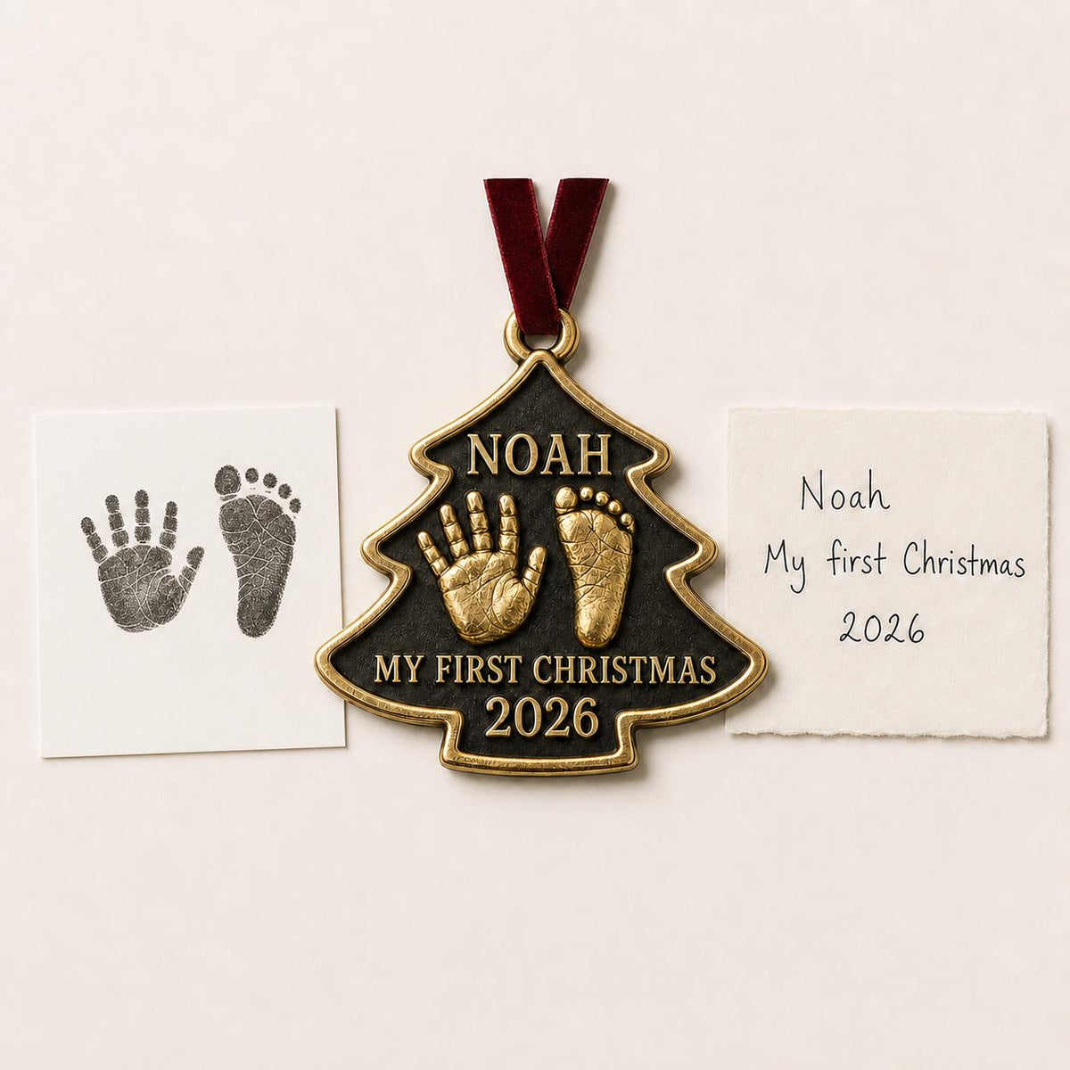 Baby Handprint and Footprint Ornament, Christmas Tree