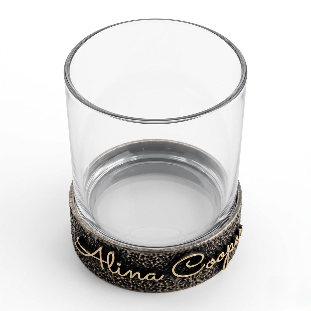 Personalised Antique Brass/Nickel Whiskey Glass | Signature Name Glasses | Electro-formed Metal Drinkware