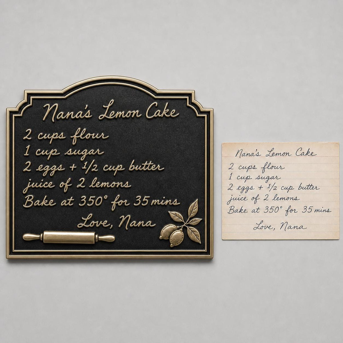Handwritten Recipe Plaque – Antique Brass, Wide