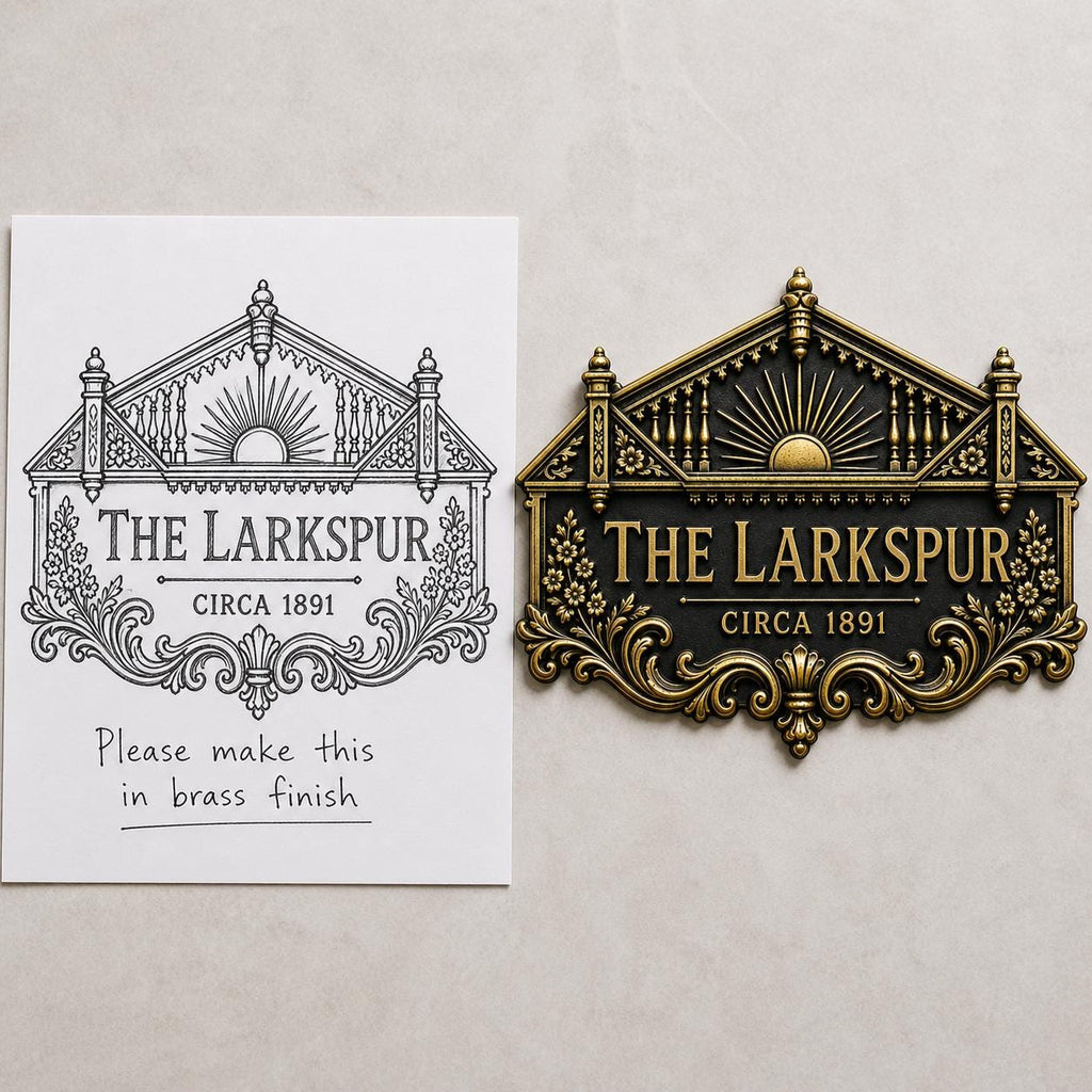 Personalized Antique Brass House Name Plaque | Custom Manor Sign