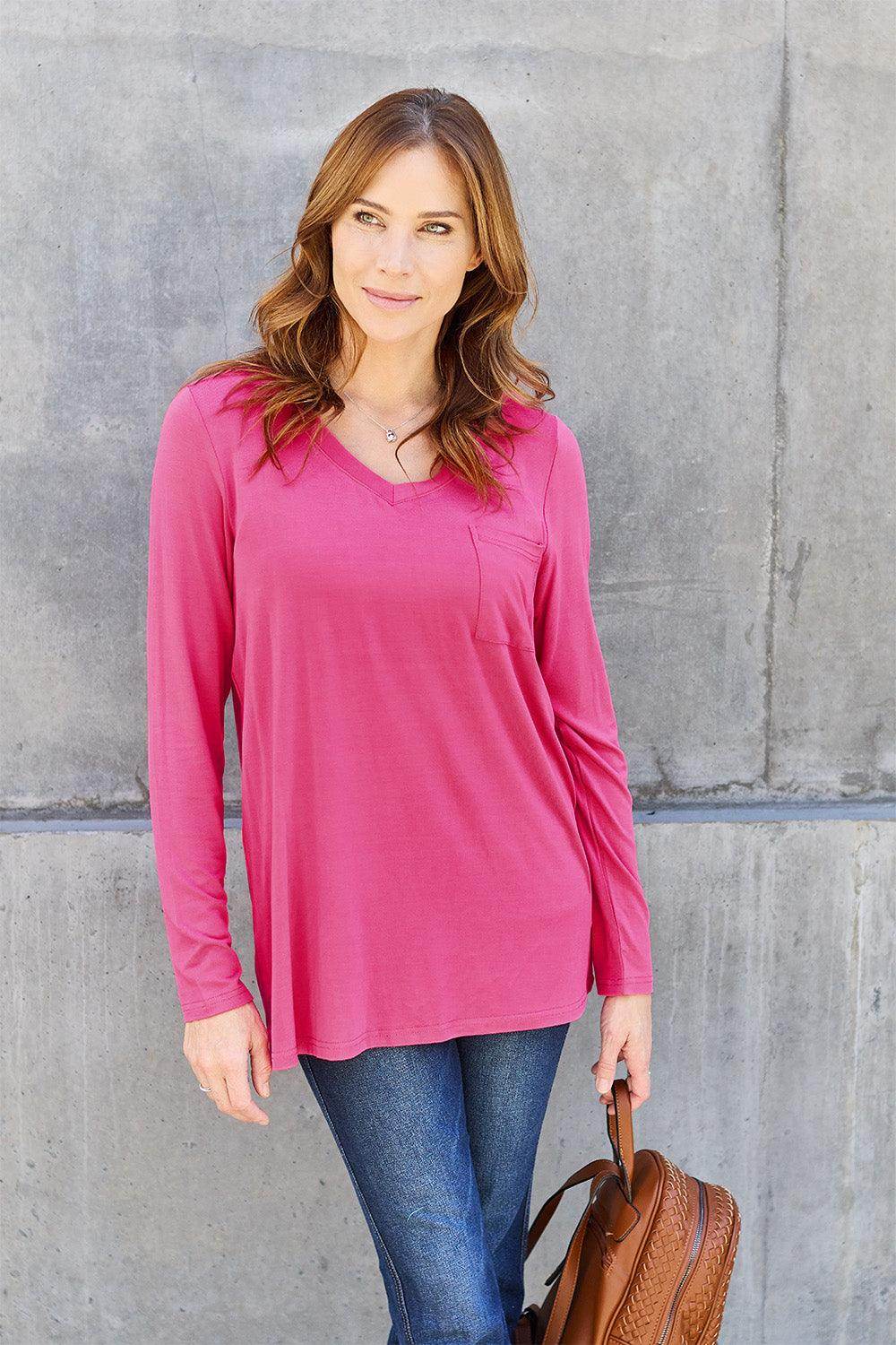 Basic Bae Full Size V-Neck Long Sleeve Top for Women - n/a at Dealshubindia
