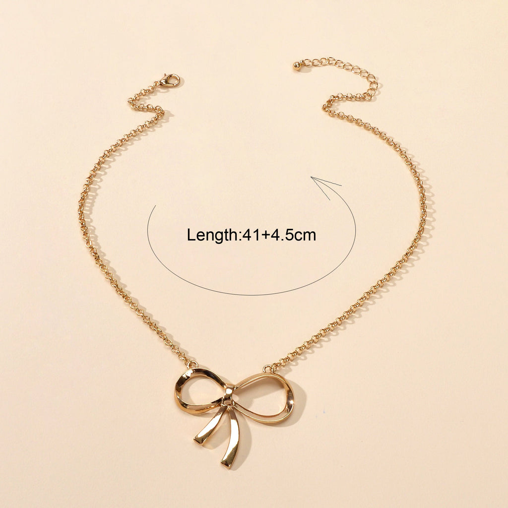 Women Party Decoration Gold Chain Bowknot Charm Popular Clavicle Necklace Gift