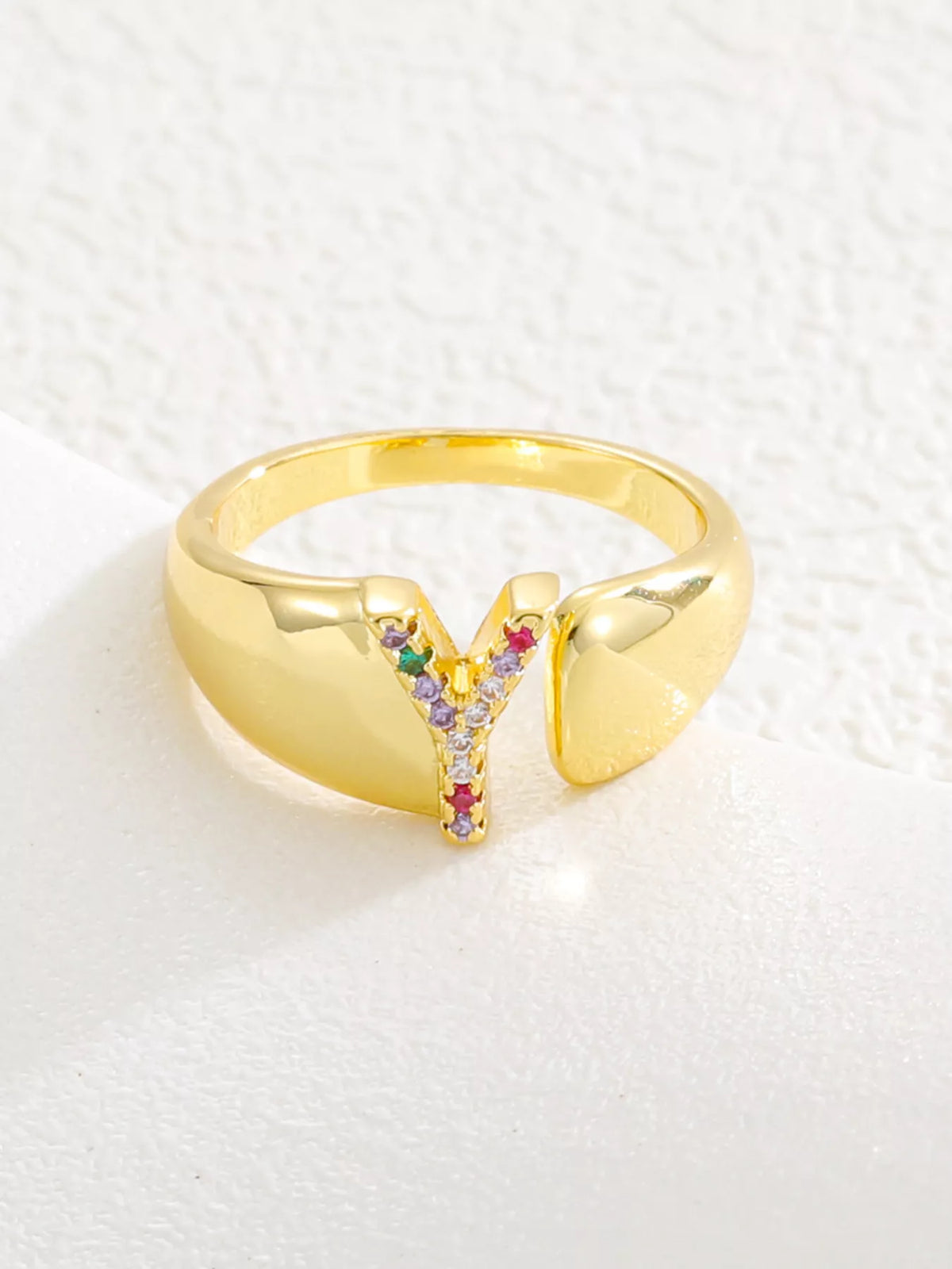 18K Gold-Plated Zircon Letter Ring