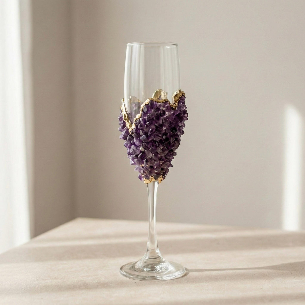 Agate Crystal Champagne Glasses – Stone Over the Bowl, 7 oz