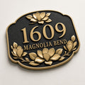 Personalized Address Plaque – Antique Brass Magnolia Bloom