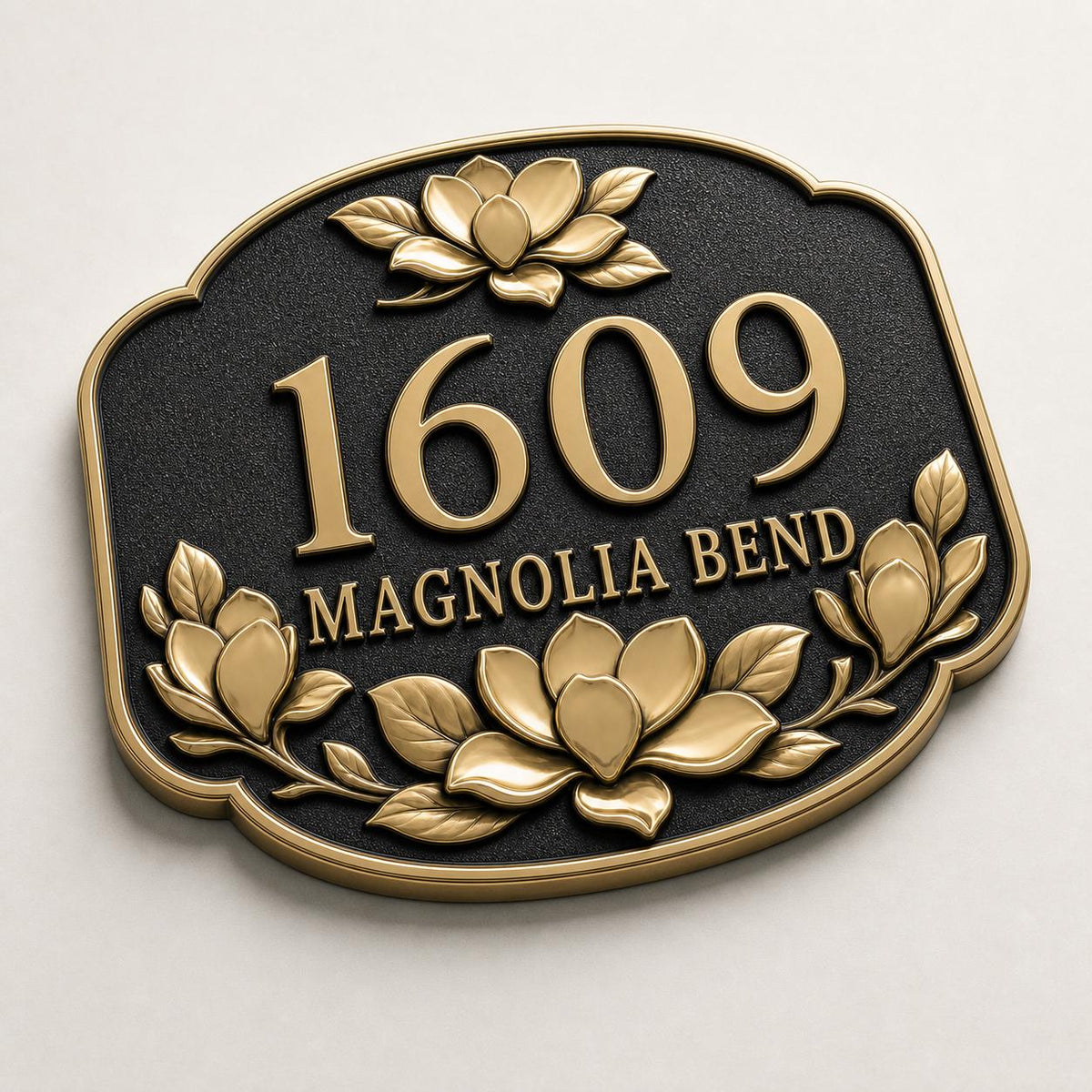 Personalized Address Plaque – Antique Brass Magnolia Bloom